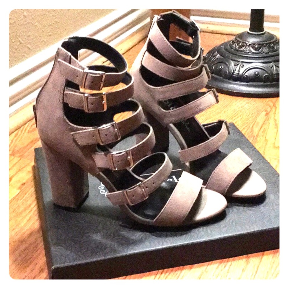 3 inch taupe suede sandals
